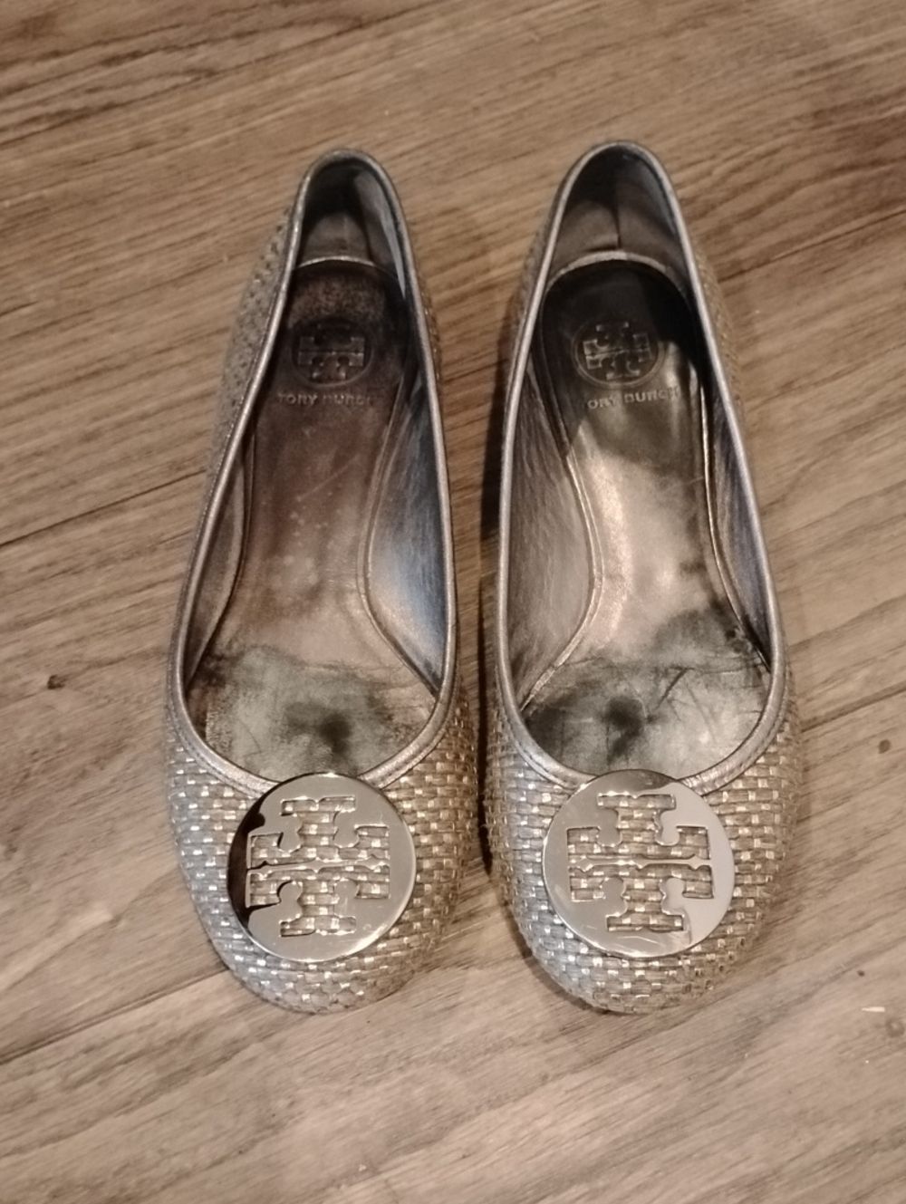 Tory Burch Silver Logo Ballet Flats